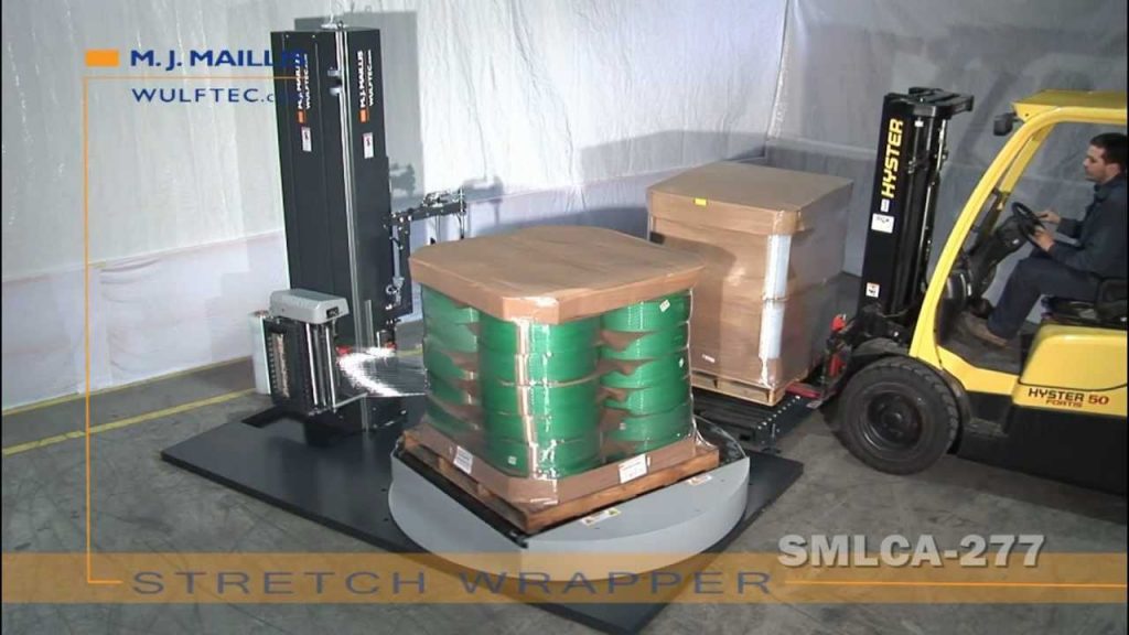 “Streamline Your Packaging Process with this Automated Conveyor Stretch Wrapper”