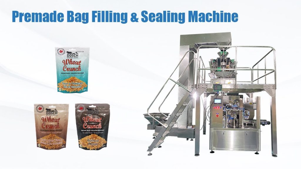 Efficient and Versatile Bag Filling and Sealing Machine for Stand Pouches with Zipper, Round Hole, and Euro Slot Packing