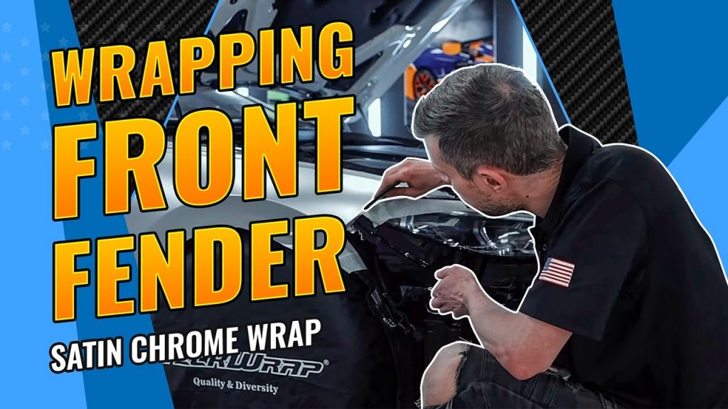 “Transform Your Car’s Front Fender with Sleek Satin Chrome Wrap”